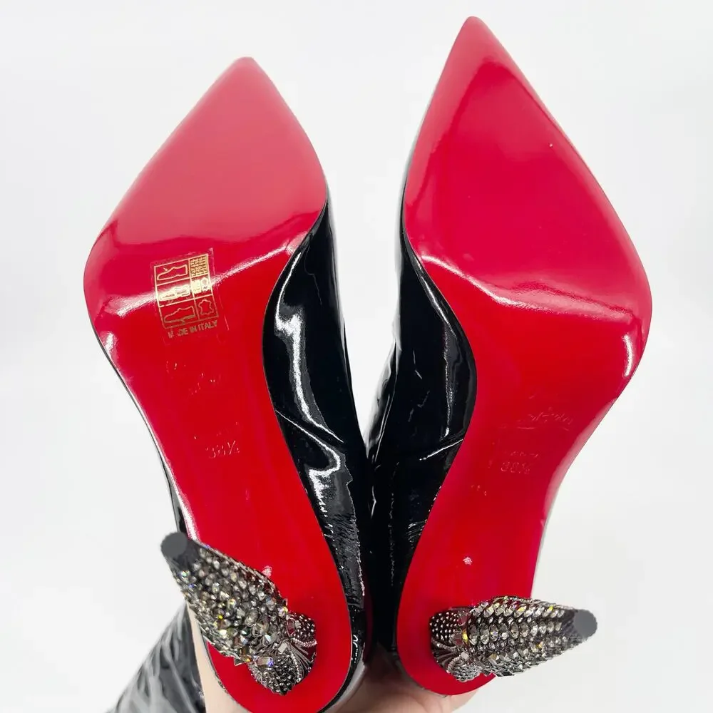 NWOB Christian Louboutin Lipstrass Black Patent Leather Thigh High Boots EU 38.5